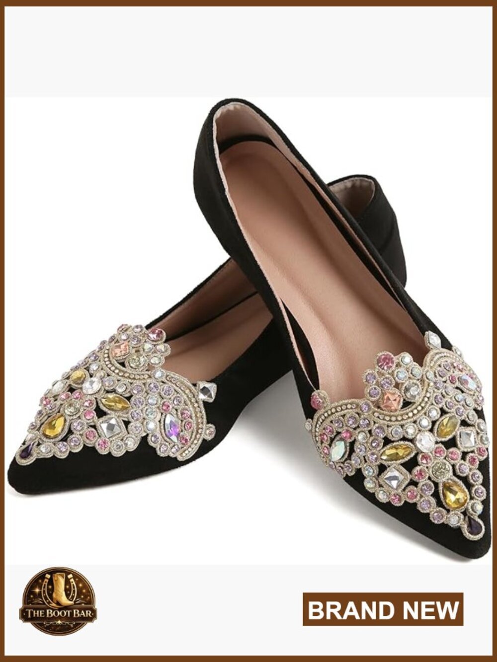 Rhinestone Pointed Flats Slip On Wedding Dress Shoes Comfort Low Heel
